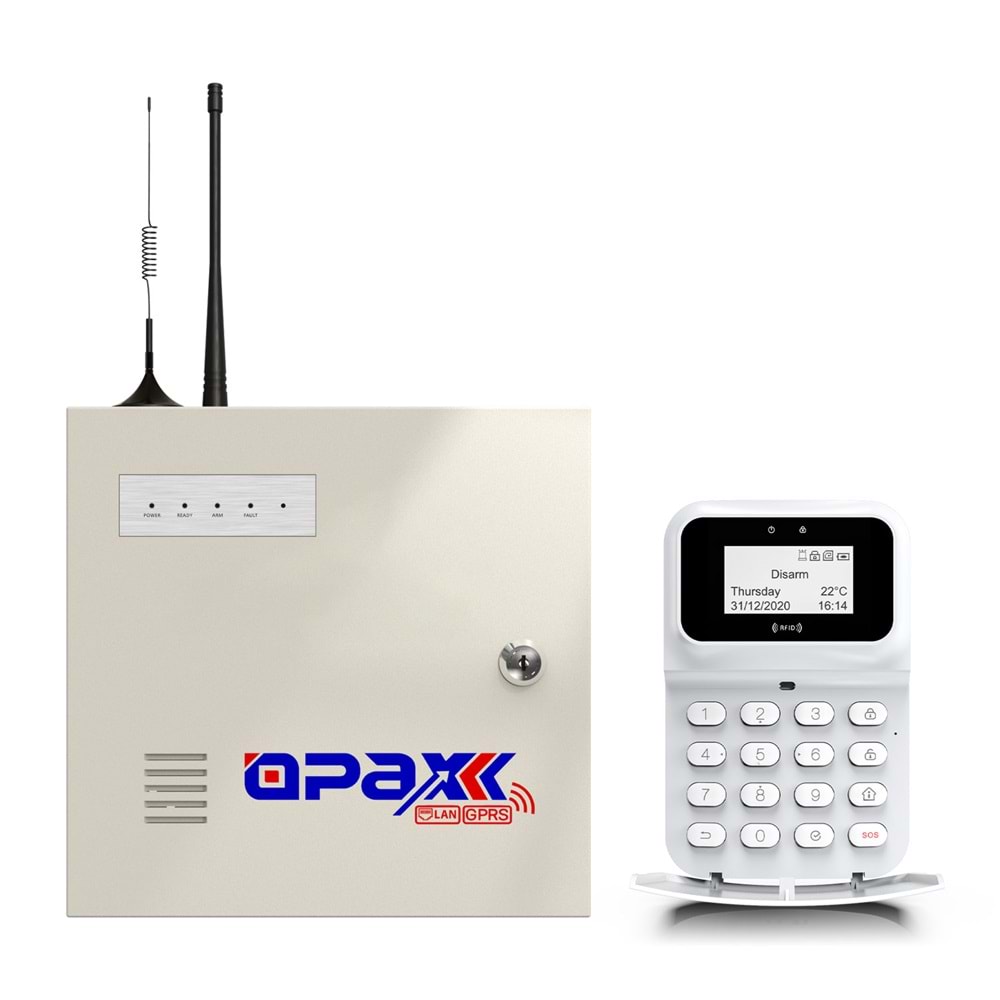 OPAX-2747+BGR-09+AKÜ GPRS&LAN ALARM PANELİ BGR-09 KABLOSUZ SİRENLİ FULL SET (1YIL AHM ÜCRETSİZ)
