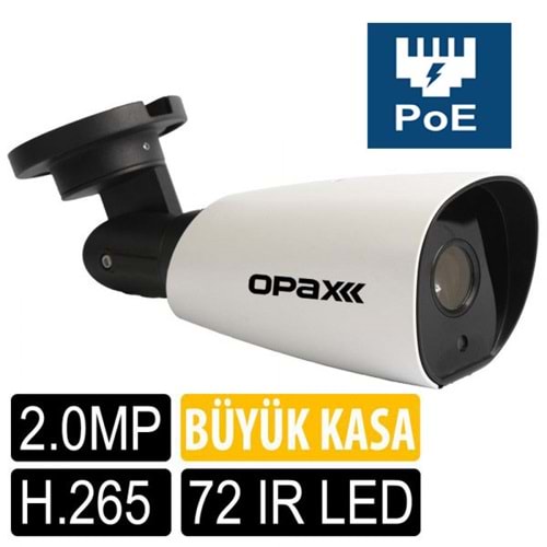OPAX-2532P 2 MP POE 1080P 4MM CS LENS 72 IR LED H.26+ LOW STREAM SMART IP METAL BULLET KAMERA