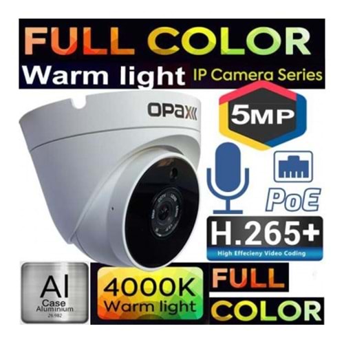 OPAX-1979P 5MP IP POE&SES H.265+ 3WARM LIGHT FULL COLOR P2P 3.6MM METAL DOME