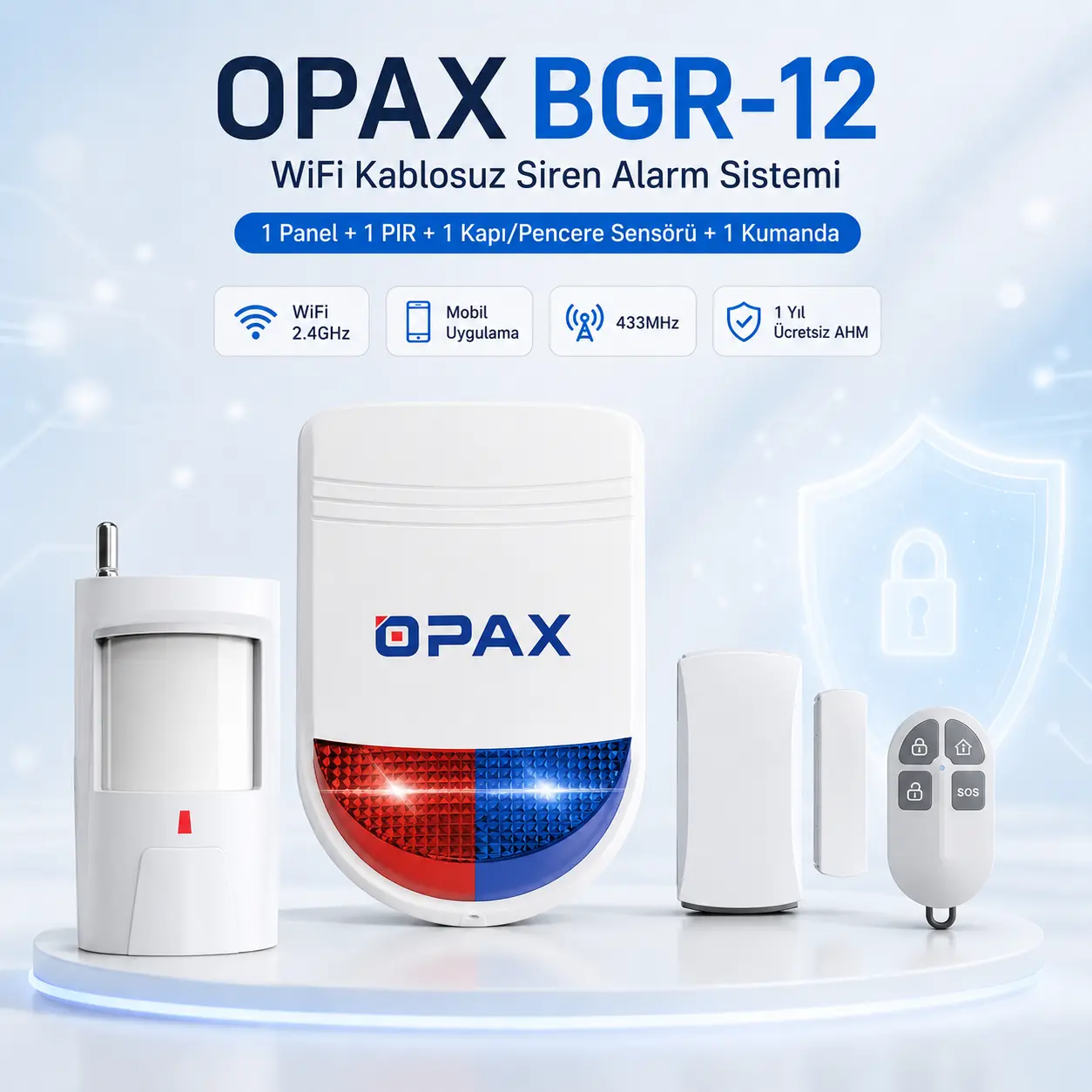 OPAX BGR-12 WiFi Kablosuz Siren Alarm Sistemi Set İçeriği