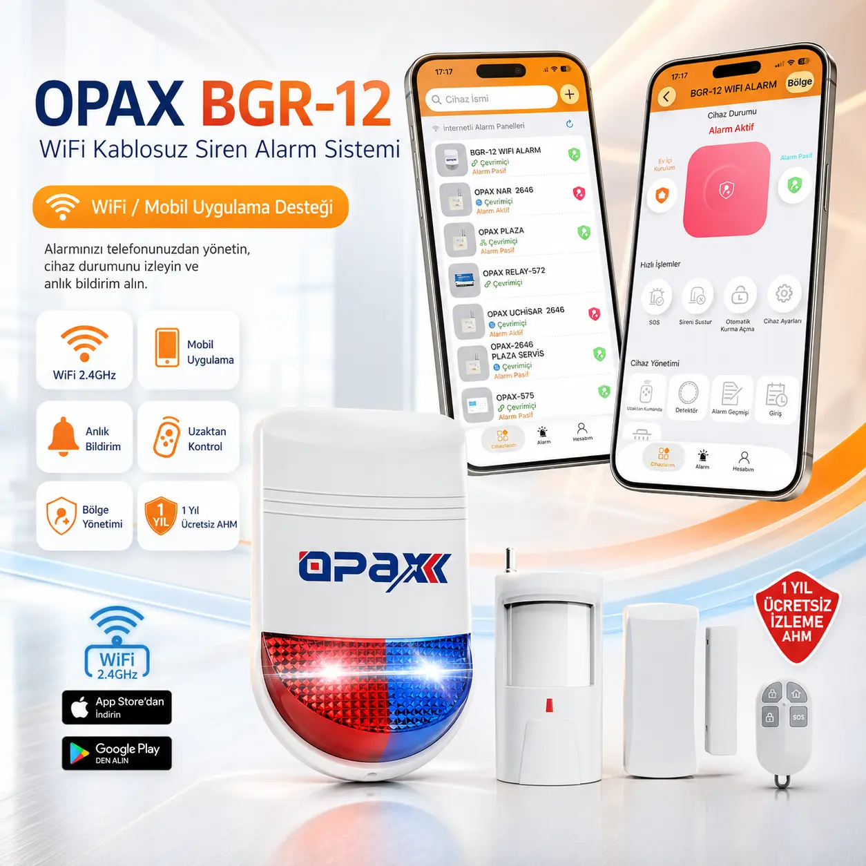 OPAX BGR-12 WiFi ve mobil uygulama desteği cep telefonu ekranı görseli