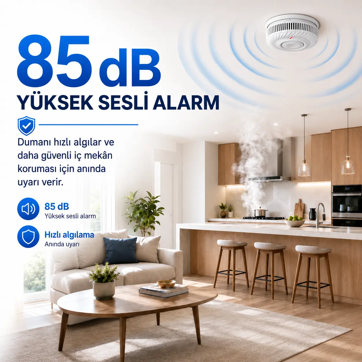 OPAX S100A-AA-W 85 dB yüksek sesli duman alarmı ve hızlı algılama özelliği