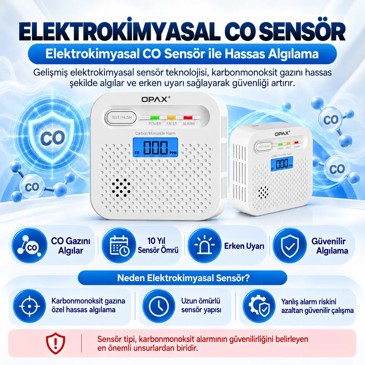 OPAX karbonmonoksit elektro-kimyasal algılama sensörü