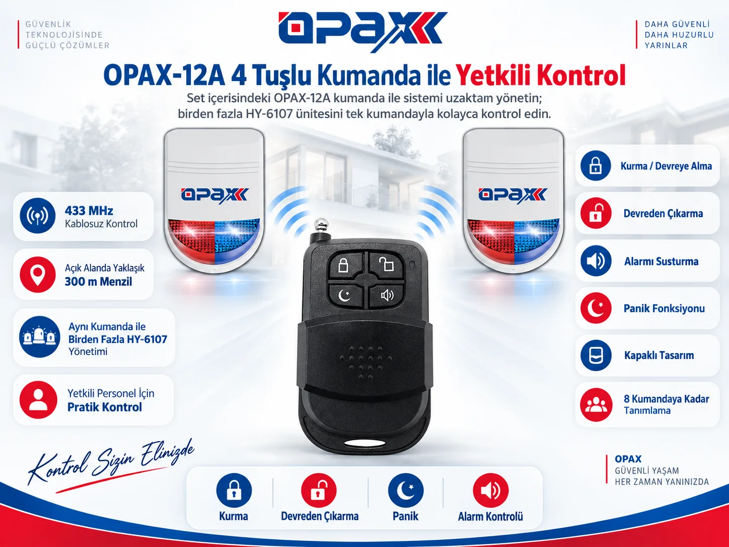 OPAX-12A 4 tuşlu kablosuz alarm kumandası