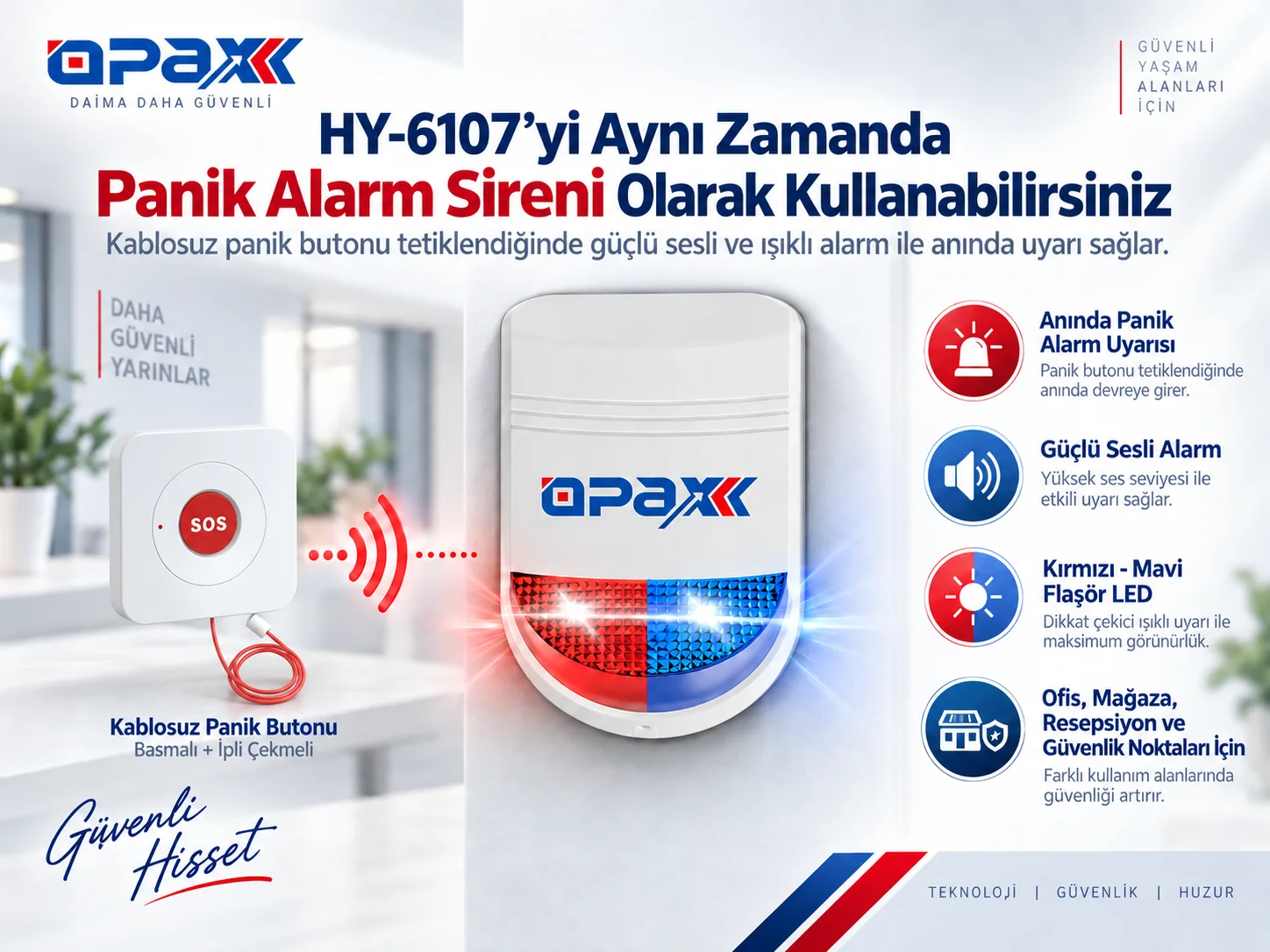 OPAX-12A panik tuşu ile HY-6107 panik alarmı