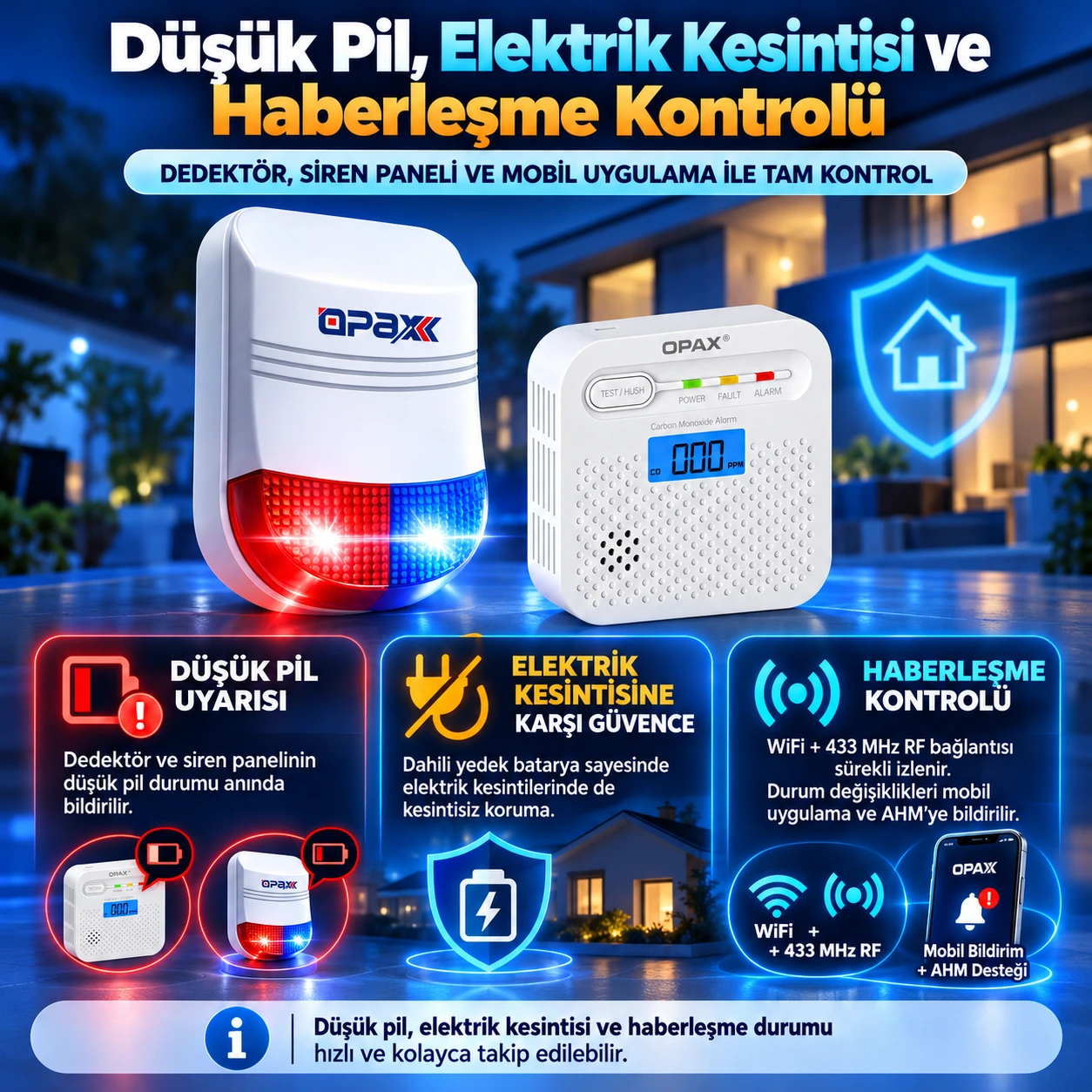 BGR-13 WiFi elektrik kesintisi batarya ve dedektör pil uyarıları