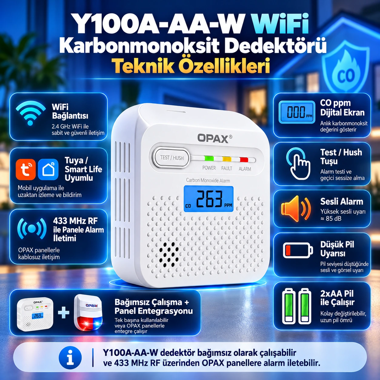 OPAX karbonmonoksit elektro-kimyasal algılama sensörü