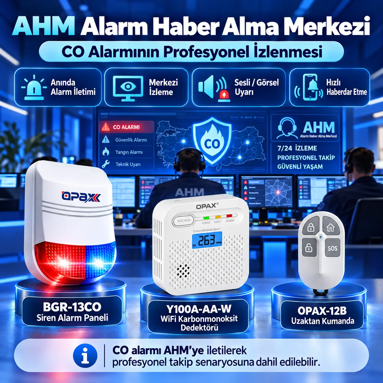 OPAX WiFi alarm paneli AHM haber alma merkezi desteği