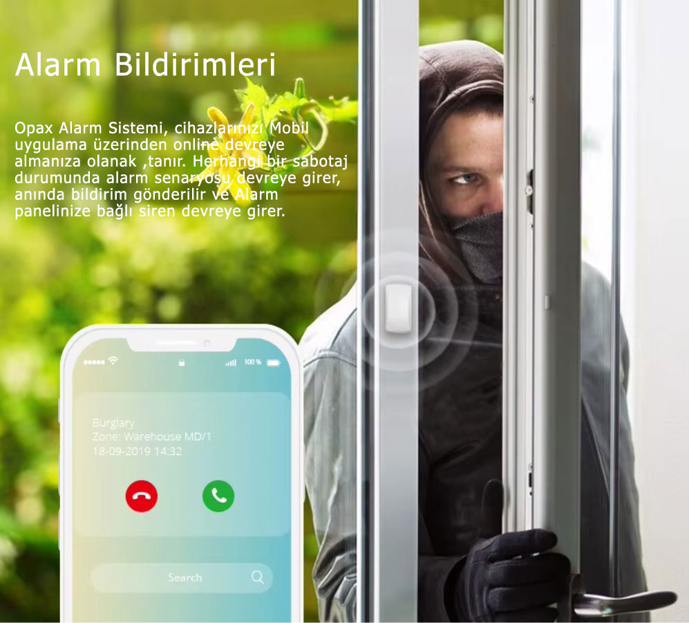 Hırsızlık anında mobil uygulamaya gelen arama bildirimi