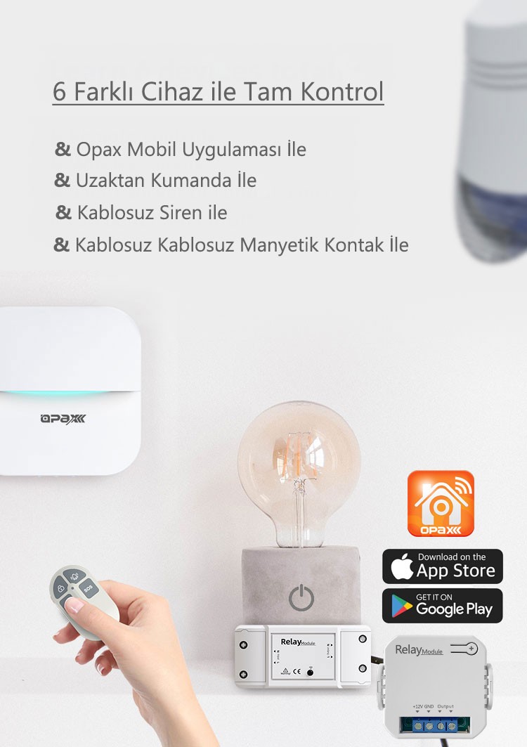 OPAX RELAY-35B kuru kontak röle ile garaj kapısı, kombi ve manyetik kilit kontrolü