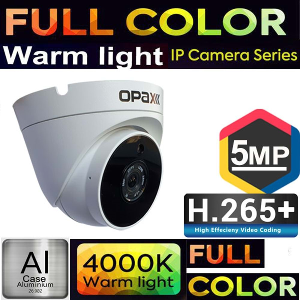 OPAX-2005 5MP IP H.265+ 3 WARM LIGHT FULL COLOR P2P 3.6MM METAL DOME KAMERA