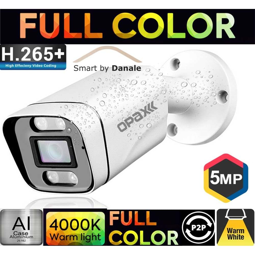 OPAX-7005 5 MP IP (2880X1620) H.265+ 4 WARM LIGHT FULL COLOR 3.6 MM METAL BULLET IP CAMERA