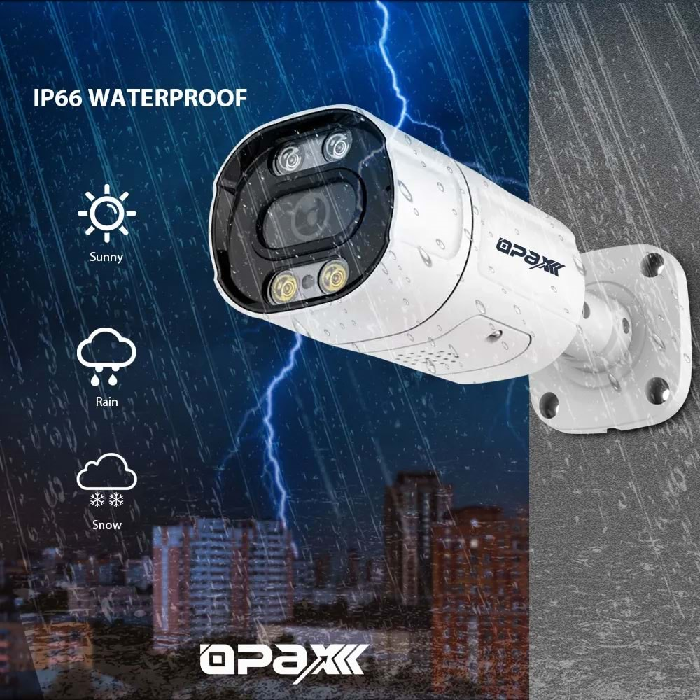 OPAX-3028 5MP IP TFT CARDLI H.265+ 4 WARM LIGHT FULL COLOR 3.6 MM METAL BULLET CAMERA