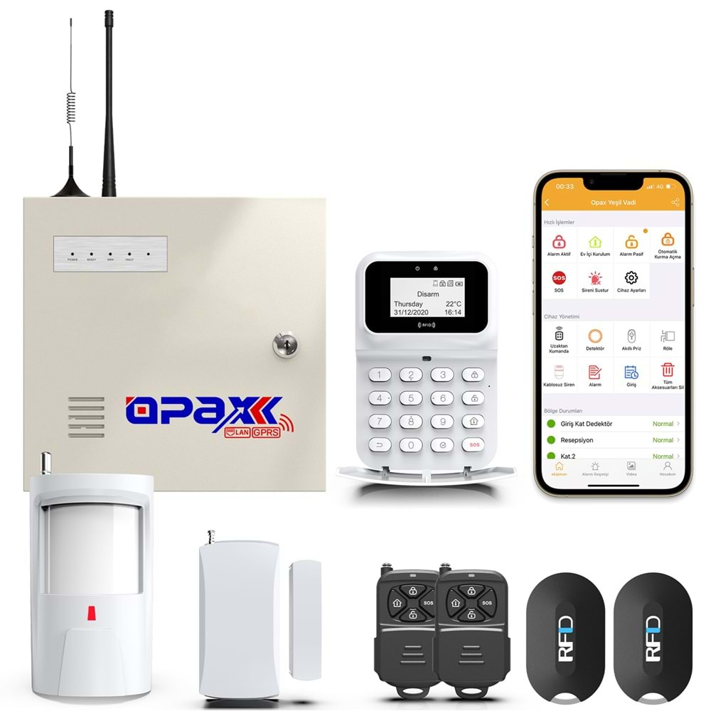 OPAX-2747-4G GPRS/LAN KEYPADLİ KABLOLU&KABLOSUZ ALARM PANELİ (1 YIL AHM ÜCRETSİZ)