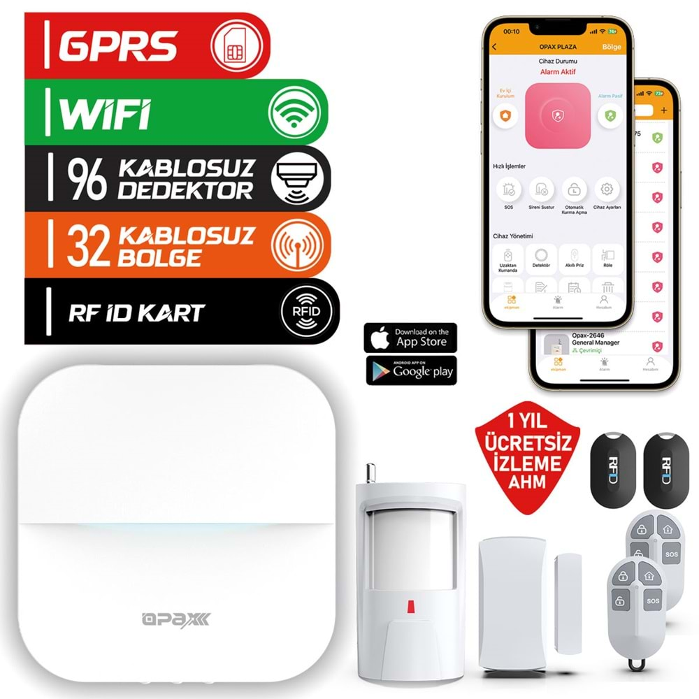 OPAX-W20-S-4G GPRS I GSM I WIFI KABLOSUZ NETWORK ALARM SİSTEMİ (1 YIL AHM ÜCRETSİZ)