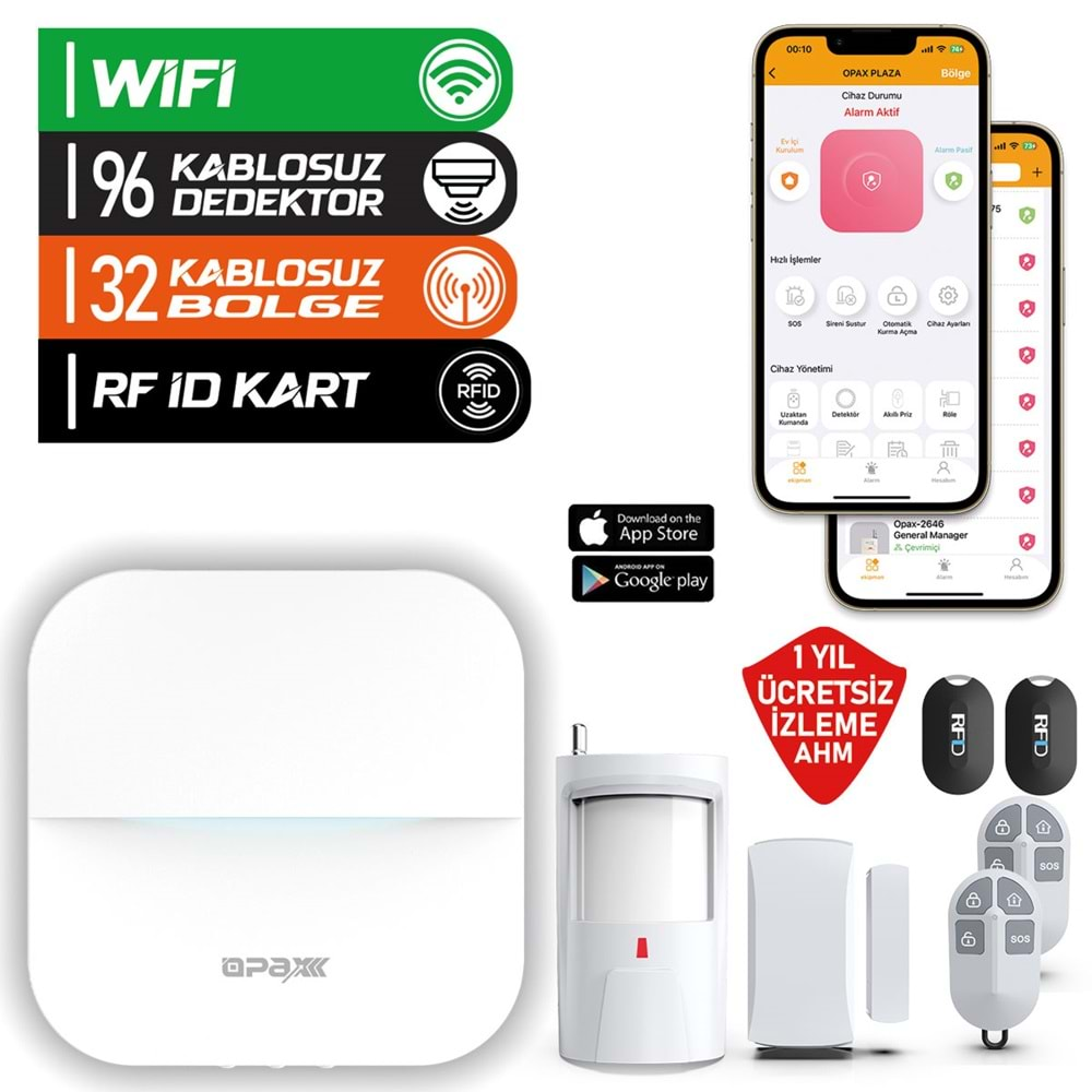 OPAX-W20-W BEYAZ SADECE WIFI KABLOSUZ NETWORK ALARM SİSTEMİ (1 YIL AHM ÜCRETSİZ)