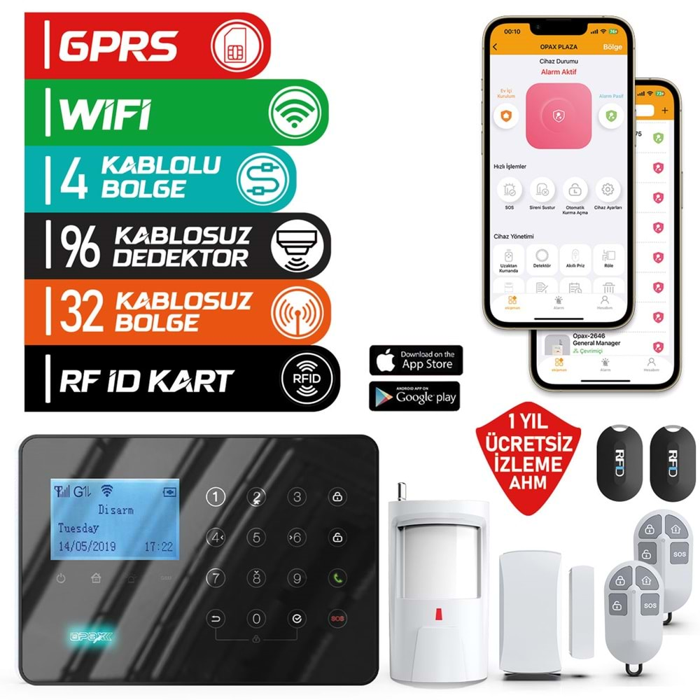 ARD-575-4G GPRS I GSM I WIFI KABLOLU & KABLOSUZ DOKUNMATİK ALARM SİSTEMİ (1 YIL AHM ÜCRETSİZ)