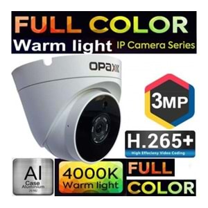 OPAX-1987W IP 3MP(2304x1296) H.265+ 3 WARM LIGHT FULL COLOR 3.6MM LENS METAL DOME CAMERA