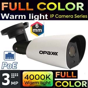 OPAX-9006P 3MP (2304x1296) POE IP 6MM H.265+ 6 WARM LIGHT FULL COLOR METAL BULLET CAMERA