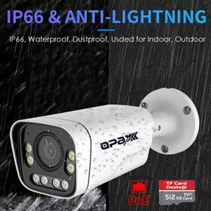 OPAX-7568 3MP POE IP TFT CARD DESTEĞİ H.265+ 8 WARM LIGHT FULL COLOR 3.6 MM METAL BULLET CAMERA