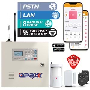 OPAX-2545LAN PSTN & LAN NETWORK KABLOLU & KABLOSUZ ALARM PANELİ (1 YIL AHM ÜCRETSİZ)