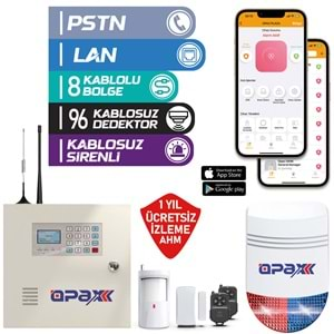 OPAX-2545LAN+BGR+09+AKÜ NETWORKLÜ ALARM PANELİ &BGR-09 KABLOSUZ SİRENLİ FULLSET (1 YIL AHM ÜCRETSİZ