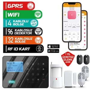 ARD-575 SİYAH GPRS I GSM I WIFI KABLOLU & KABLOSUZ DOKUNMATİK ALARM SİSTEMİ (1 YIL AHM ÜCRETSİZ)