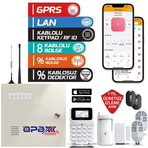 OPAX-2747 GPRS/LAN KEYPADLİ KABLOLU&KABLOSUZ ALARM PANELİ (1 YIL AHM ÜCRETSİZ)