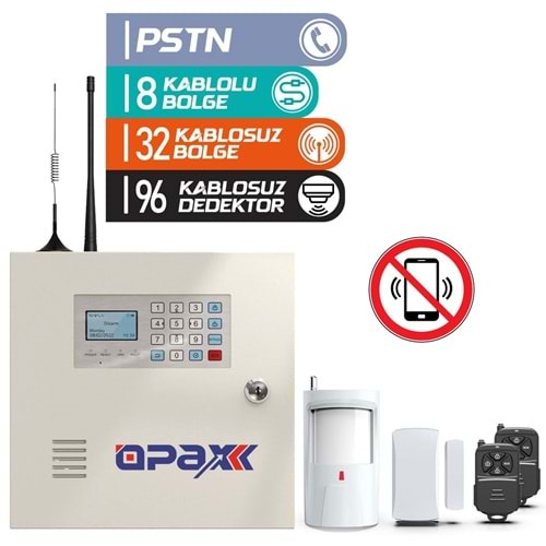 OPAX-2545LAN PSTN &amp; LAN Network Kablolu ve Kablosuz Alarm Paneli