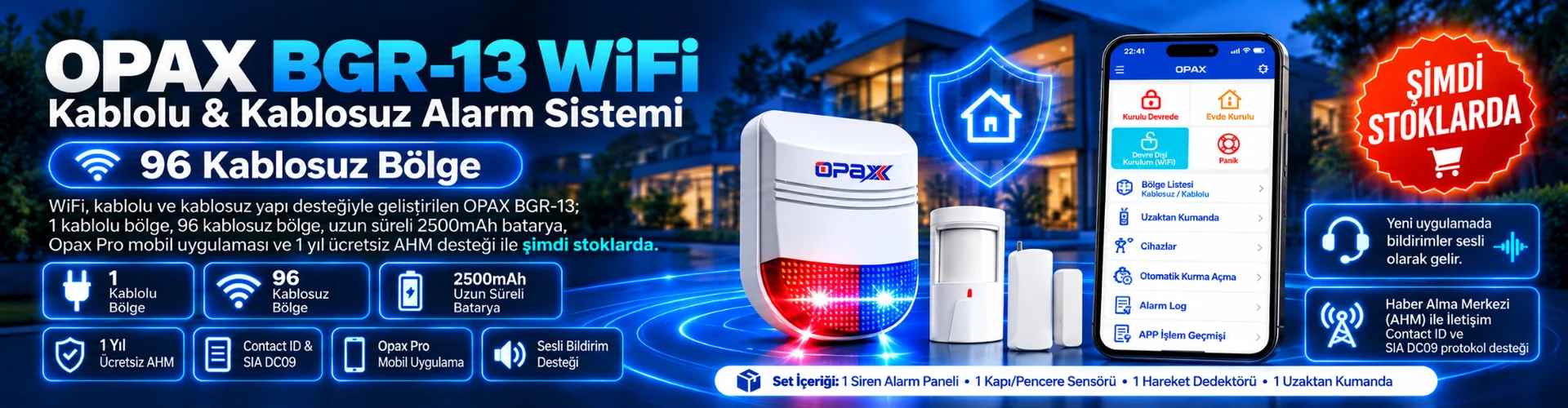 1 Kablolu Bölge, 96 Kablosuz Bölge, 2500mAh Batarya, Opax Pro Mobil Uygulama, Co